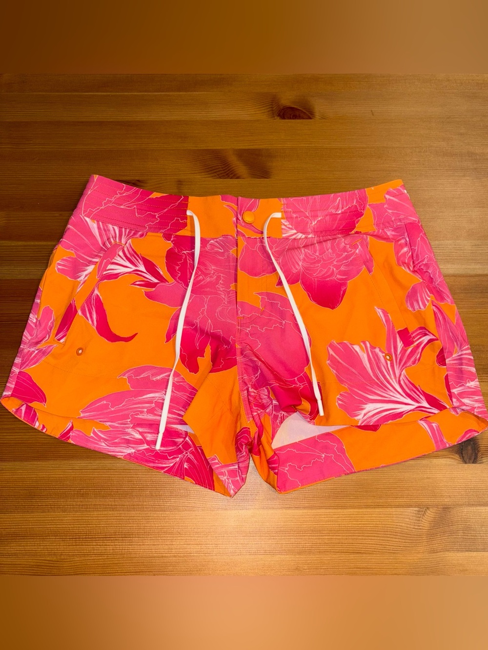 Athleta Hudson Floral Board  Shorts Womens Size 8 Orange Pink Pockets